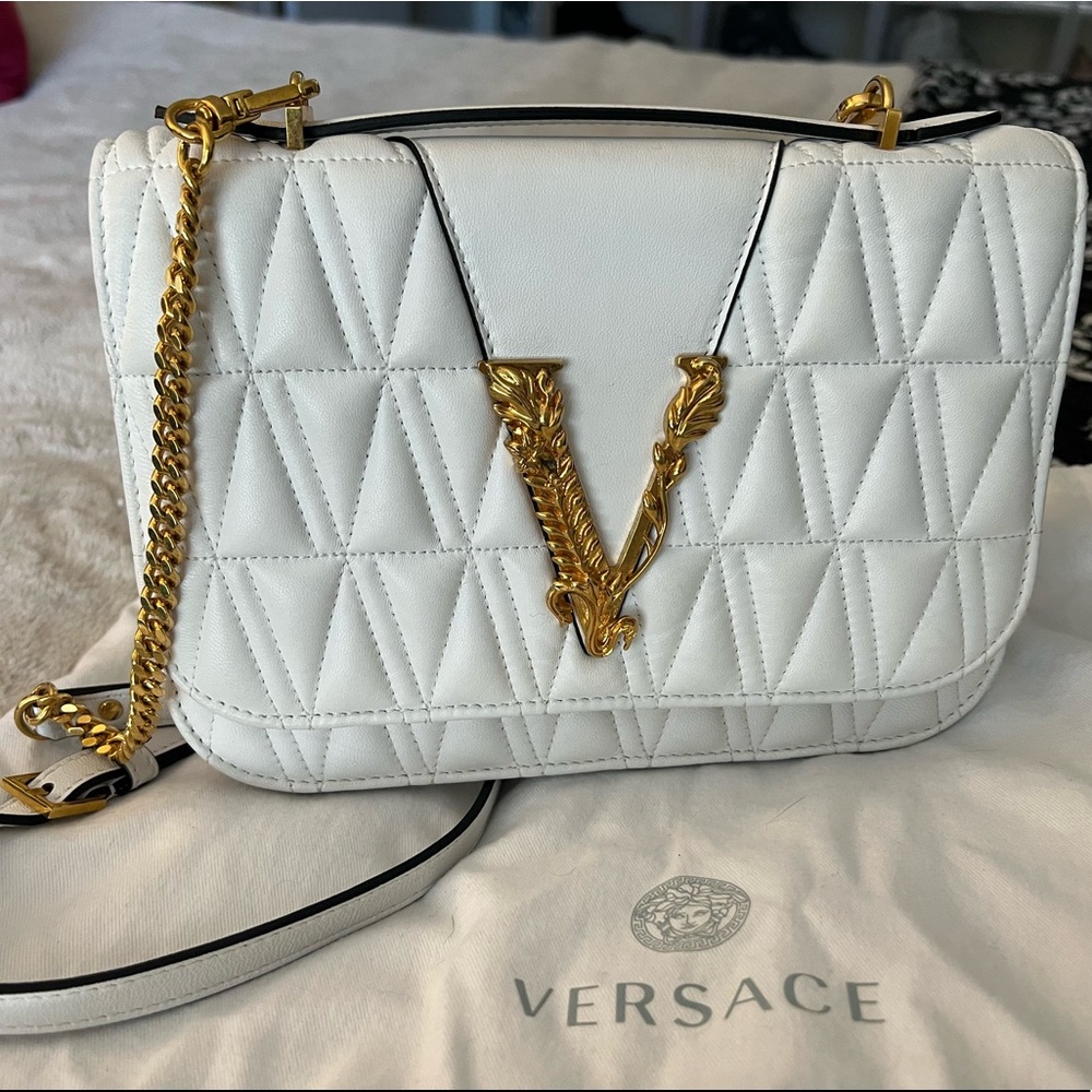 VERSACE VIRTUS QUILTED LEATHER SHOULDER BAG